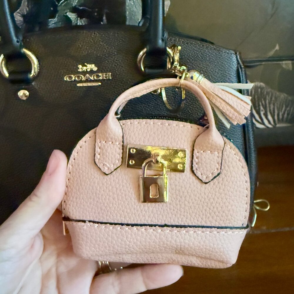 NEW Mini Keychain Handbag with Tassel and Keychain Coin Purse Pink